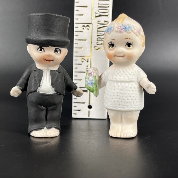 Kewpie Boy in Suit & Girl Wearing Flower Crown Porcelain Bisque, Shackman Japan - Picture 4 of 13